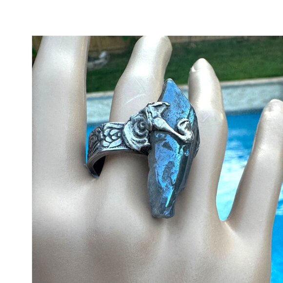 Handcrafted Quartz Ring & Vintage Spoon Handle & Silver Blend Boho Metalwork 9 - Picture 4 of 14